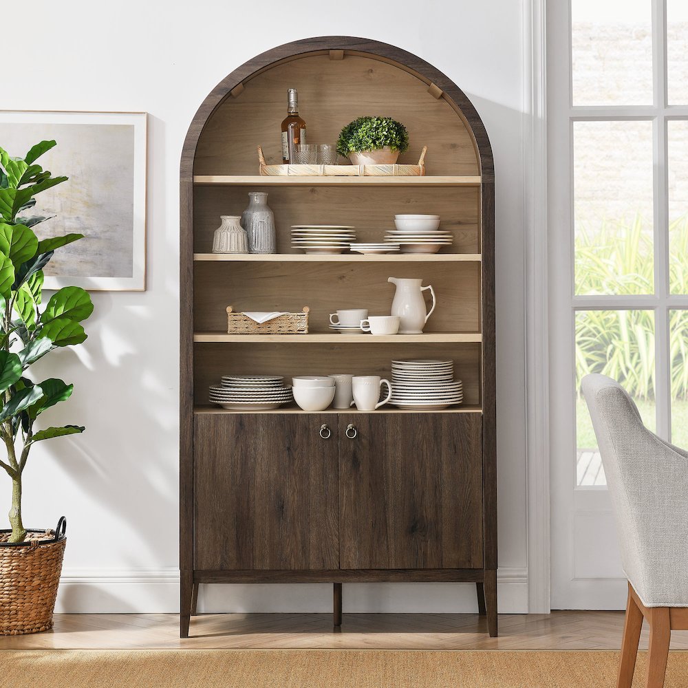 Nolan 74" Tall Wide Arched Storage Display Cabinet Bookshelf