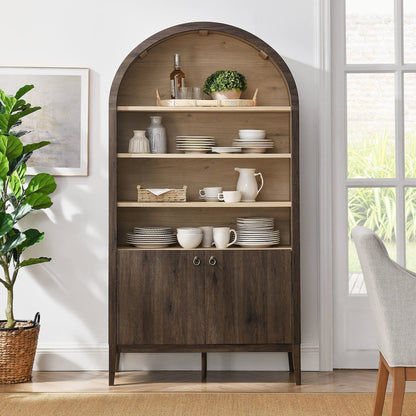 Nolan 74" Tall Wide Arched Storage Display Cabinet Bookshelf
