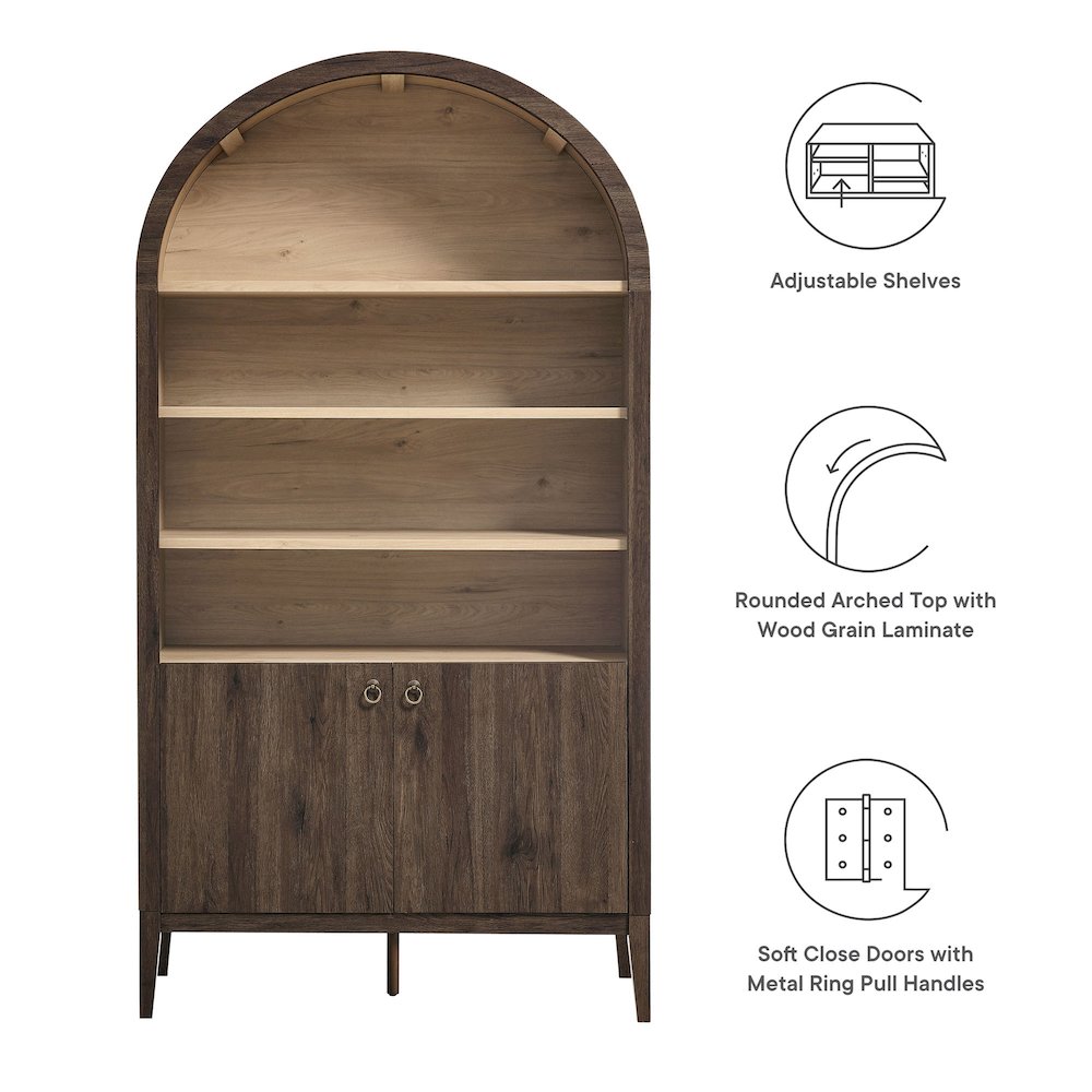 Nolan 74" Tall Wide Arched Storage Display Cabinet Bookshelf