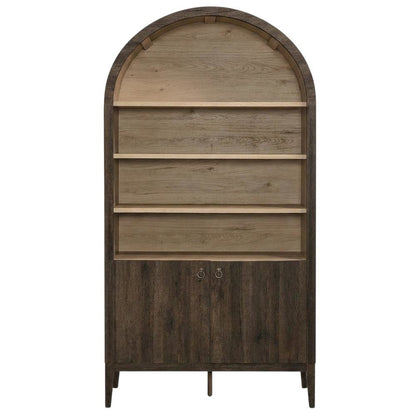Wooden Tall Arched Bookcase Display Cabinet with Storage, Dark Walnut
