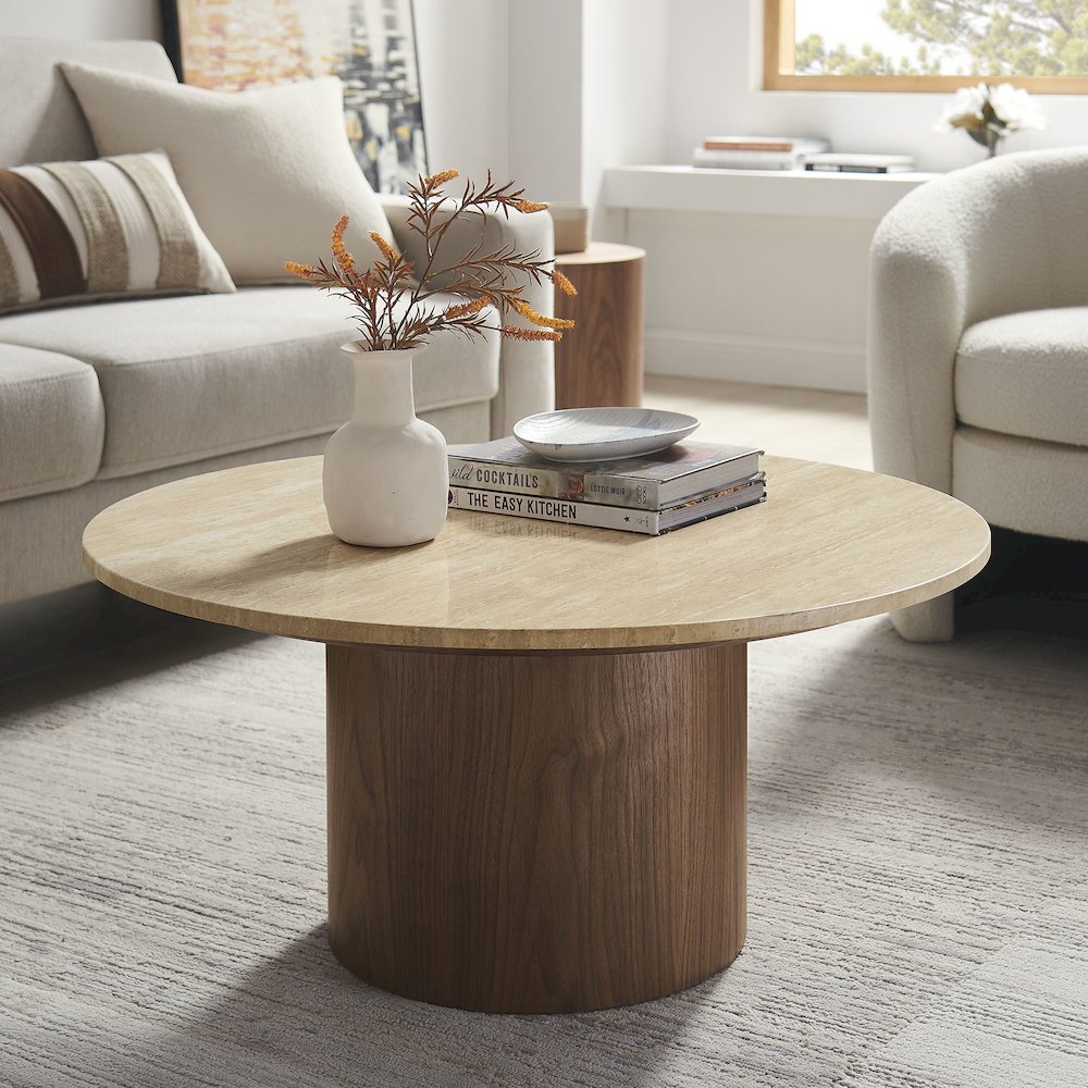 Kioni Round Travertine Coffee Table