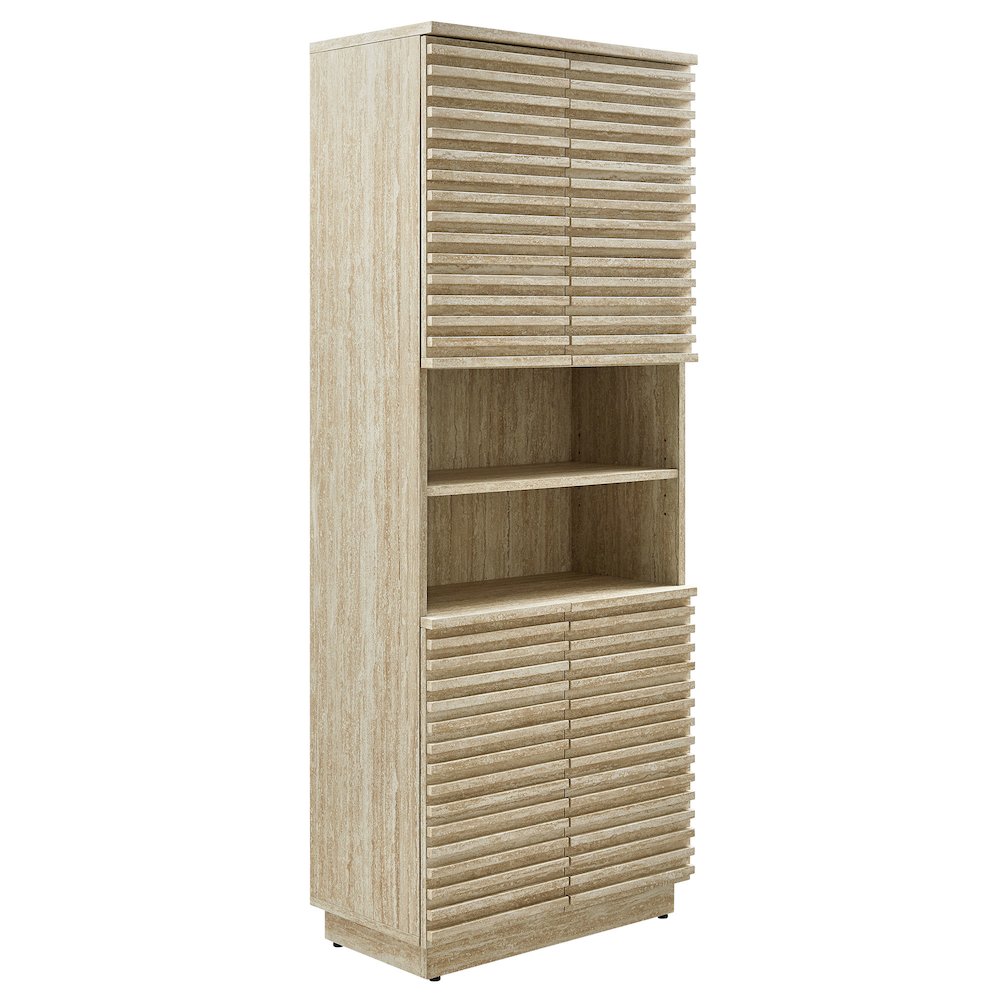 Render Tall Faux Travertine Linen Storage Cabinet