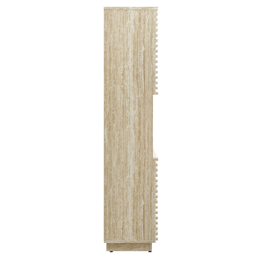 Render Tall Faux Travertine Linen Storage Cabinet