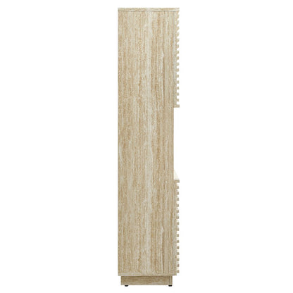 Render Tall Faux Travertine Linen Storage Cabinet