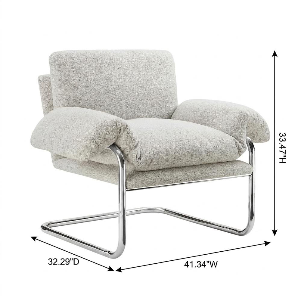 Boucle Fabric Accent Chair for Living Room, Bedroom, or Reading Nook, Newsprint