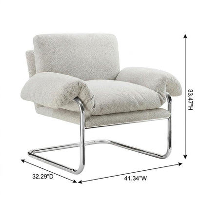 Boucle Fabric Accent Chair for Living Room, Bedroom, or Reading Nook, Newsprint
