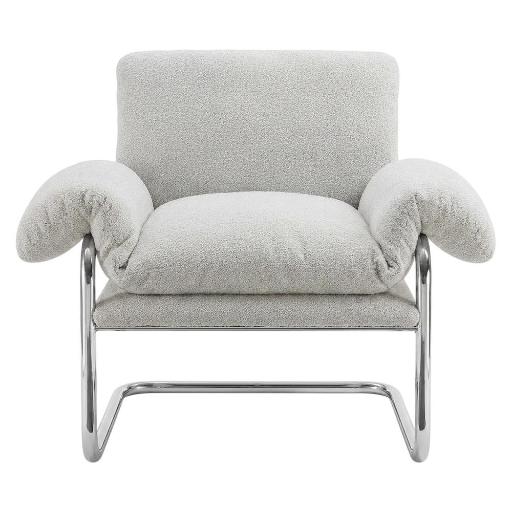 Boucle Fabric Accent Chair for Living Room, Bedroom, or Reading Nook, Newsprint