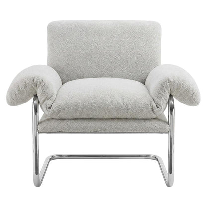 Boucle Fabric Accent Chair for Living Room, Bedroom, or Reading Nook, Newsprint