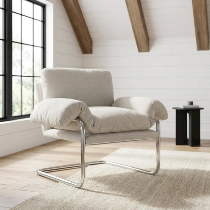 Boucle Fabric Accent Chair for Living Room, Bedroom, or Reading Nook, Newsprint