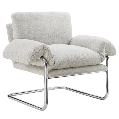Boucle Fabric Accent Chair for Living Room, Bedroom, or Reading Nook, Newsprint
