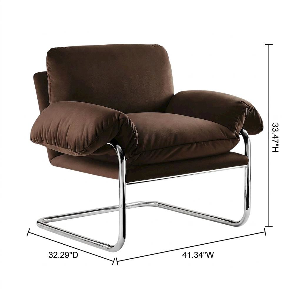 Performance Velvet Upholstered Accent Chair with Wide Arms, Chocolate Brown
