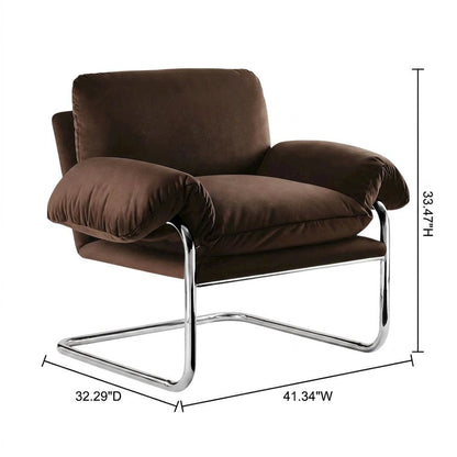 Performance Velvet Upholstered Accent Chair with Wide Arms, Chocolate Brown
