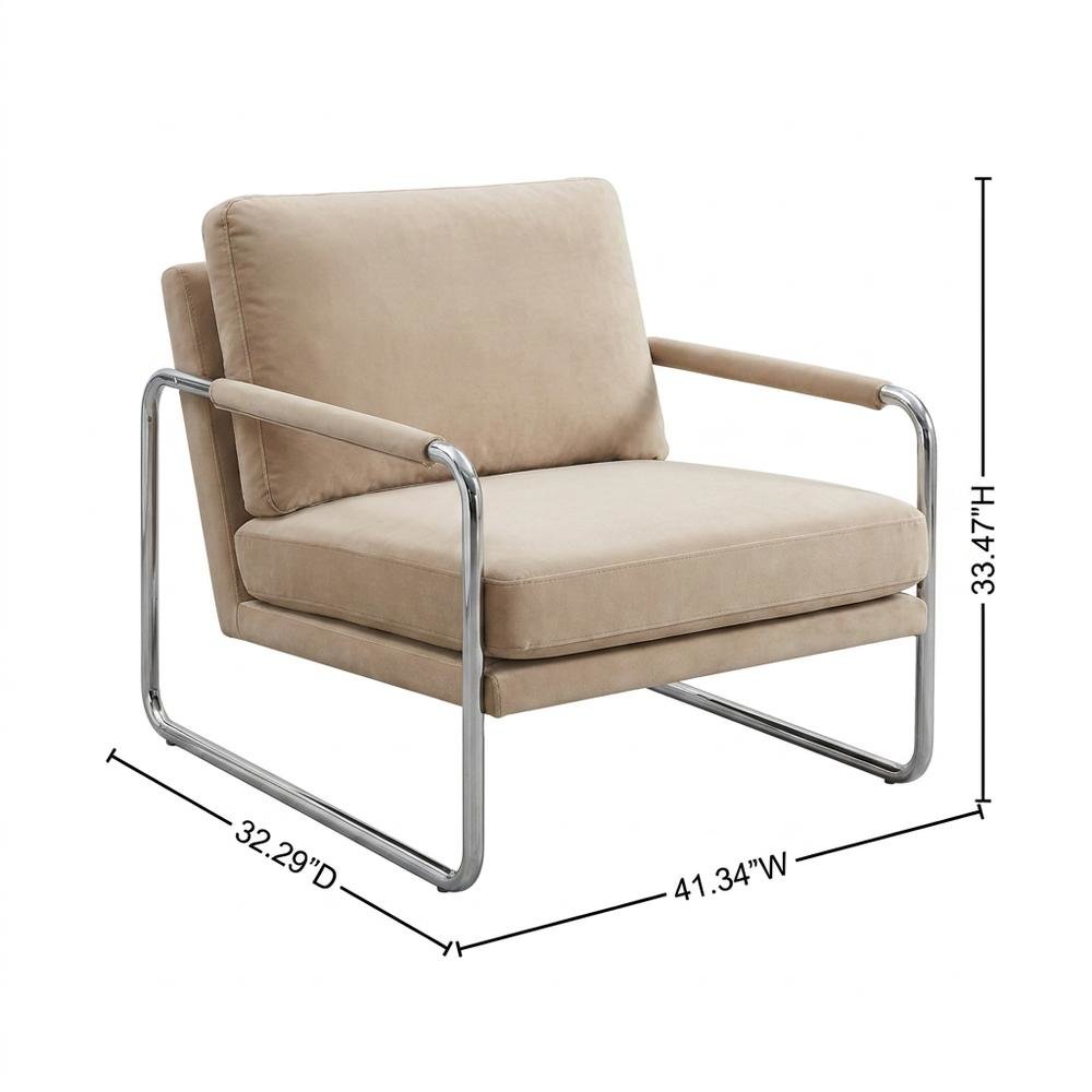 Performance Velvet Upholstered Accent Chair with Wide Arms, Taupe