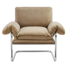 Performance Velvet Upholstered Accent Chair with Wide Arms, Taupe