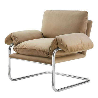 Performance Velvet Upholstered Accent Chair with Wide Arms, Taupe
