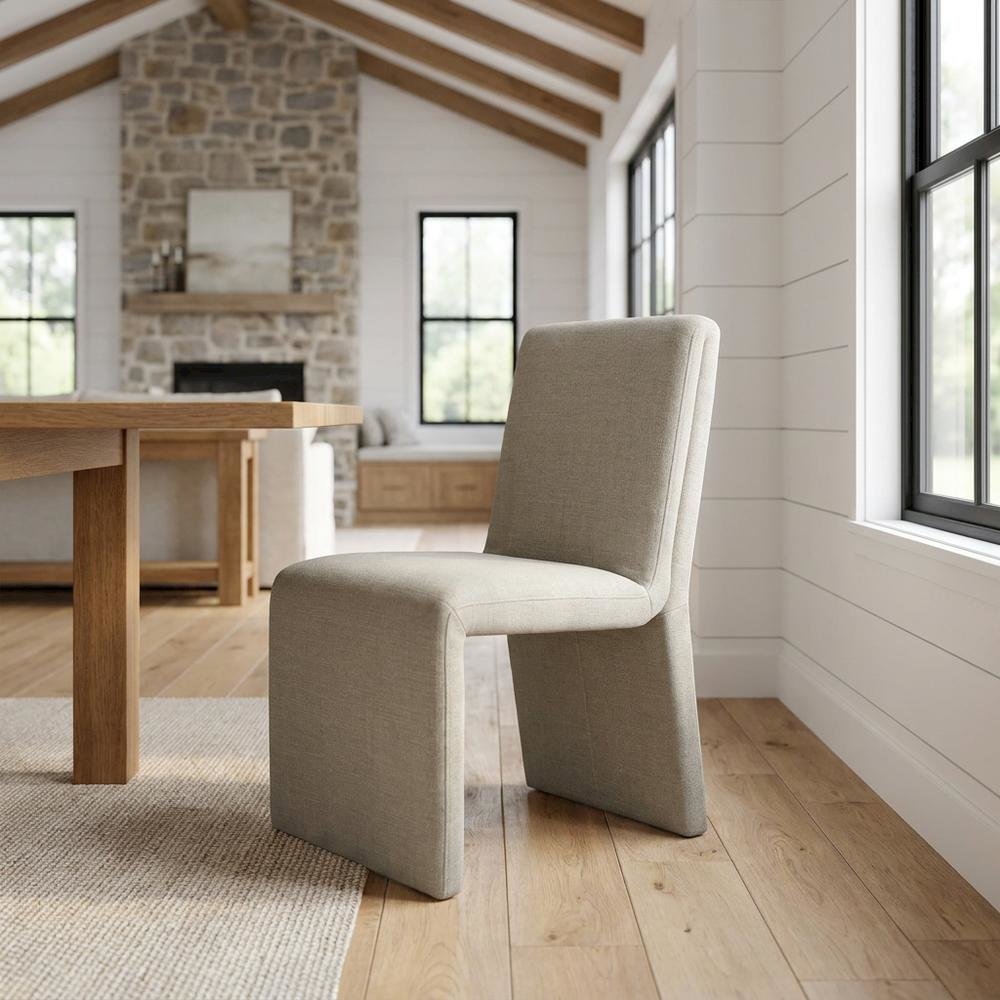 Wooden Upholstered Dining Side Chair with Cushioned Seat for Dining Room, Linen