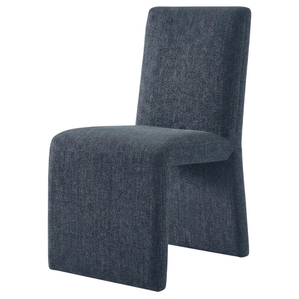 Wooden Upholstered Dining Side Chair with Cushioned Seat, Slate Blue
