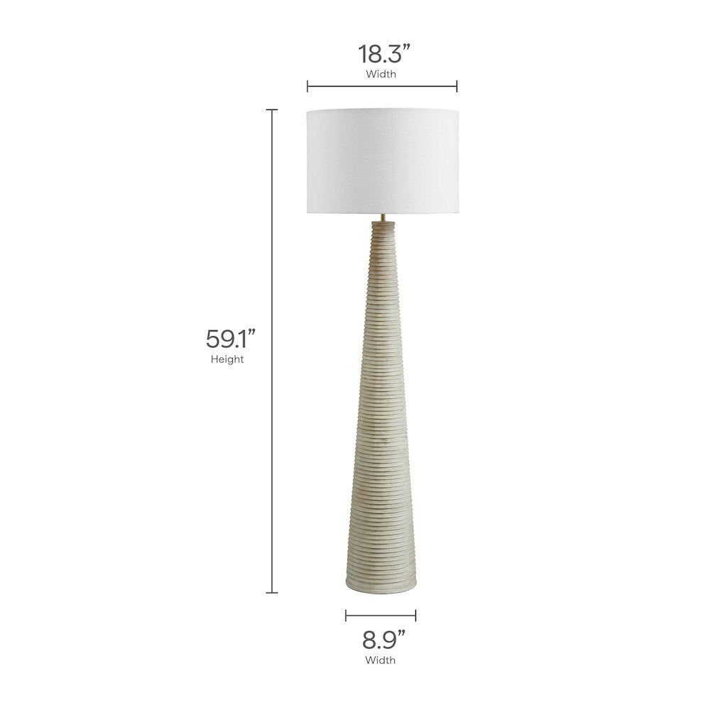 Saylor Carved Ribbed Wood Floor Lamp With Drum Shade
