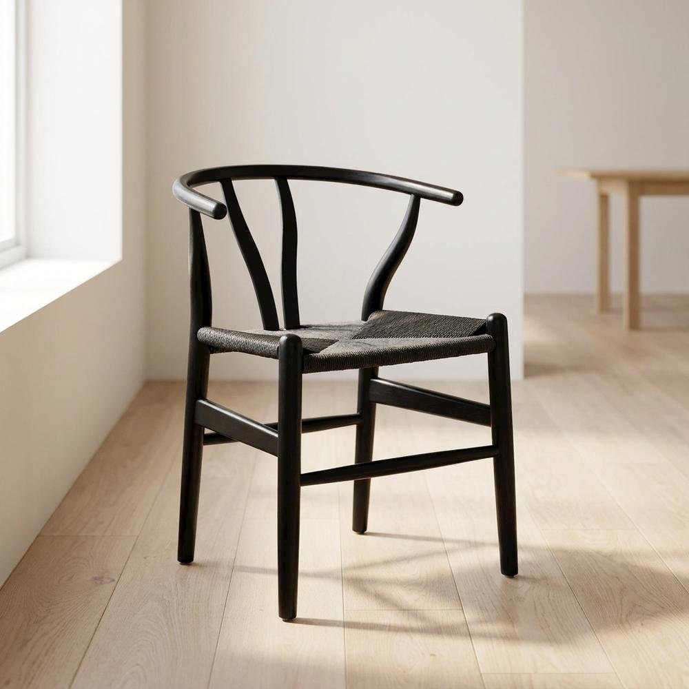 Wood Dining Chair with Slatted Backrest for Kitchen and Dining Room, Black Black