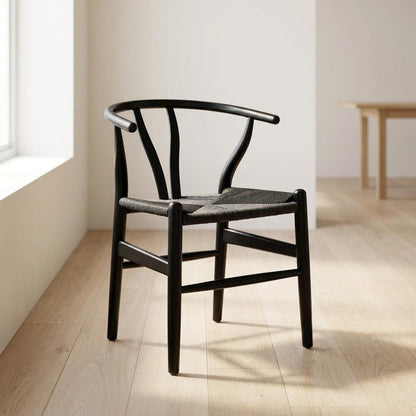 Wood Dining Chair with Slatted Backrest for Kitchen and Dining Room, Black Black