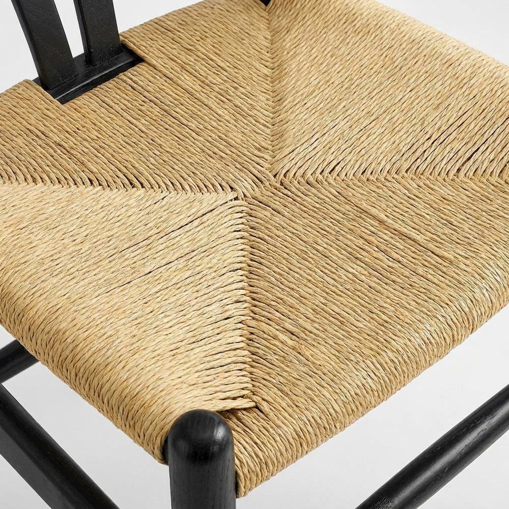 Wood Dining Chair with Slatted Backrest for Kitchen and Dining Room, Black