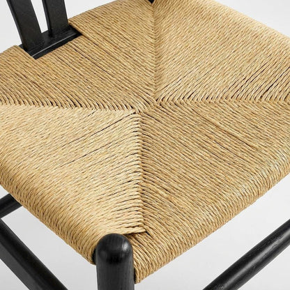 Wood Dining Chair with Slatted Backrest for Kitchen and Dining Room, Black