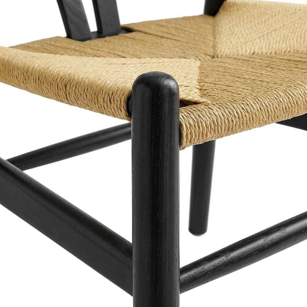 Wood Dining Chair with Slatted Backrest for Kitchen and Dining Room, Black
