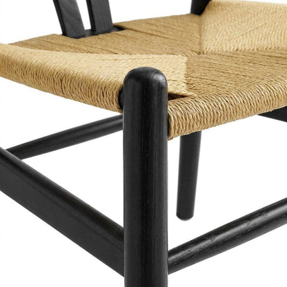 Wood Dining Chair with Slatted Backrest for Kitchen and Dining Room, Black