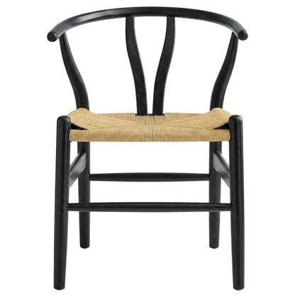 Wood Dining Chair with Slatted Backrest for Kitchen and Dining Room, Black