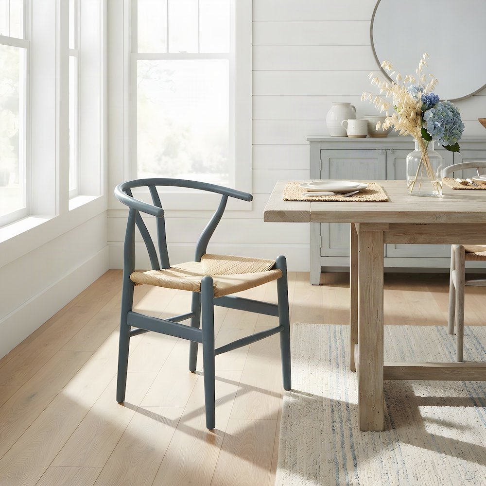 Armless Wood Dining Side Chair with Slatted Back for Kitchen, Harbor Blue