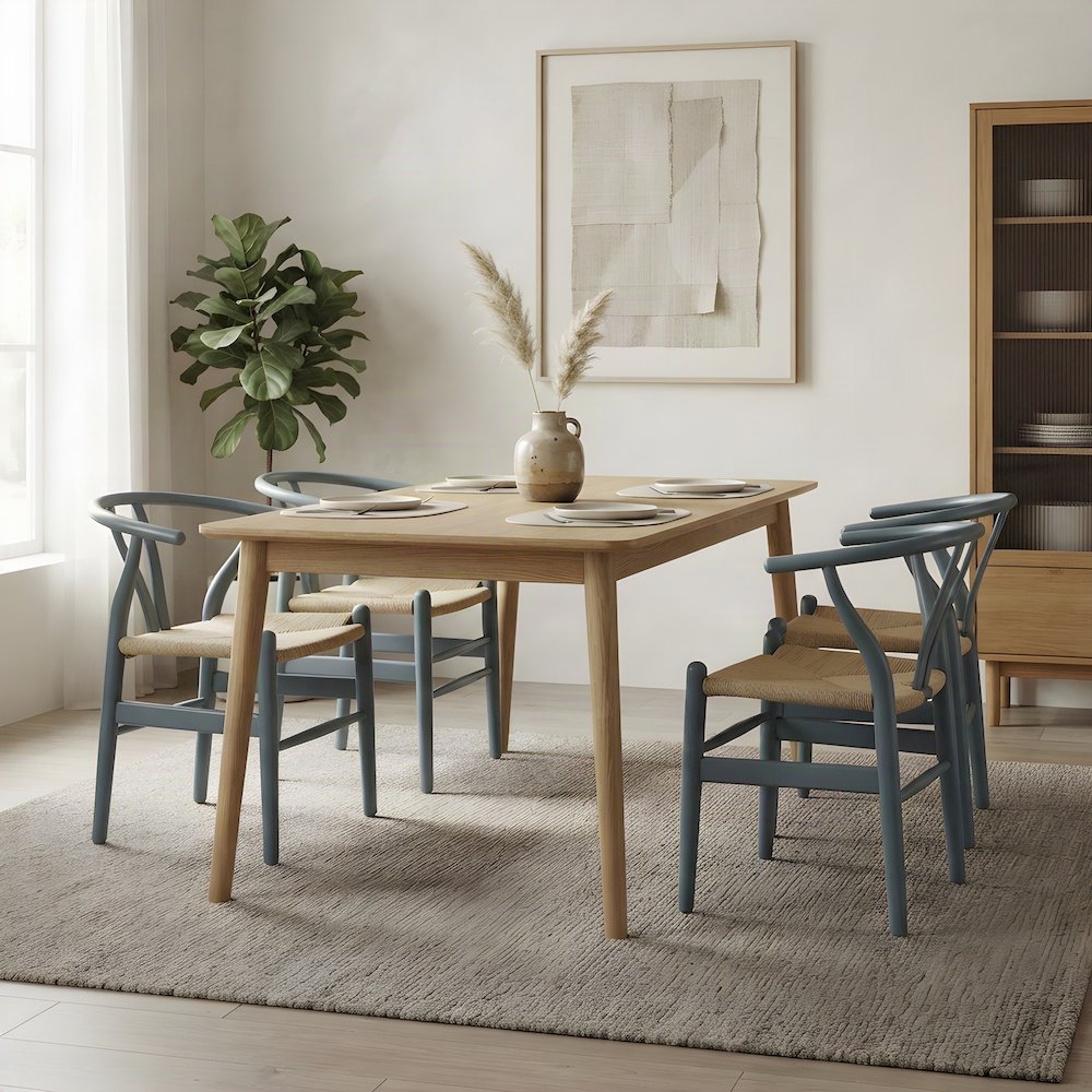 Armless Wood Dining Side Chair with Slatted Back for Kitchen, Harbor Blue