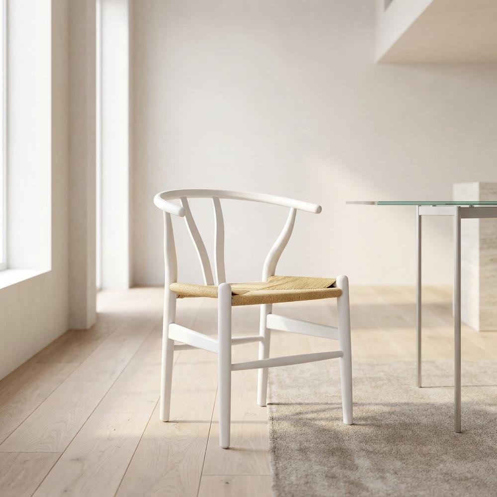 Wood Dining Chair with Slatted Backrest for Kitchen and Dining Room, White