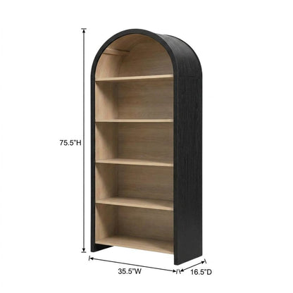 Arched Wide Bookcase Display Cabinet with Wooden Finish Storage Cabinet, Black
