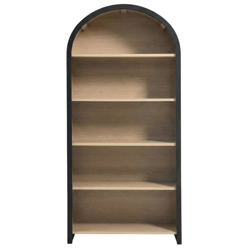 Arched Wide Bookcase Display Cabinet with Wooden Finish Storage Cabinet, Black