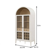 Wooden Tall Bar Cabinet with Arched Doors and Liquor Storage, Ivory Oak