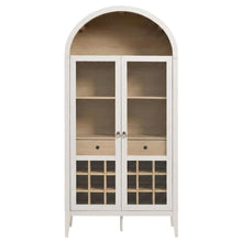 Wooden Tall Bar Cabinet with Arched Doors and Liquor Storage, Ivory Oak