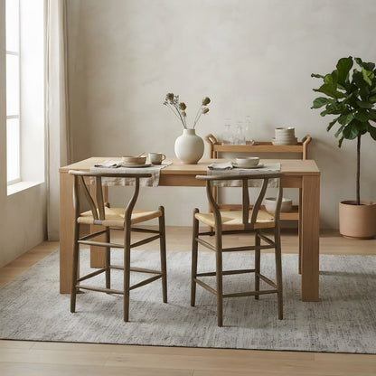 Wood Counter Height Bar Stool with Low-Back Armrest, Weathered Gray Teak