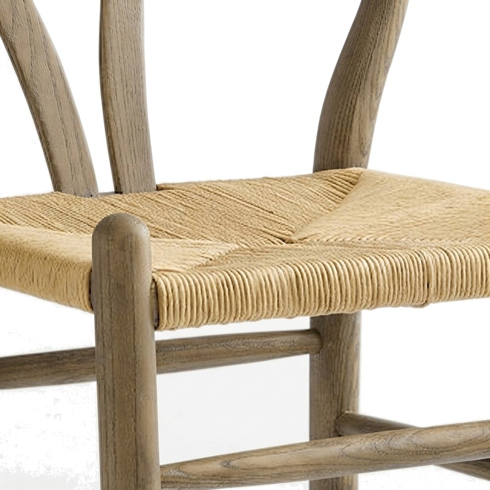 Wood Counter Height Bar Stool with Low-Back Armrest, Weathered Gray Teak