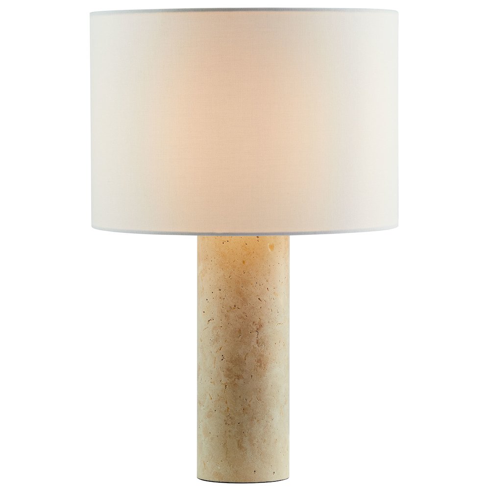 Zenith Travertine Table Lamp With Fabric Drum Shade