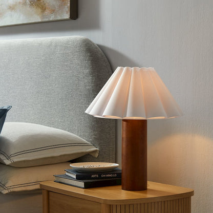 Flora Wood Table Lamp With Pleated Petal Shade
