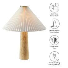 Cove Travertine Table Lamp With Pleated Shade