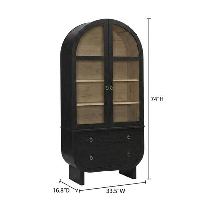Wooden Arched Display Cabinet, Tall Curio with Storage, Black Light Oak