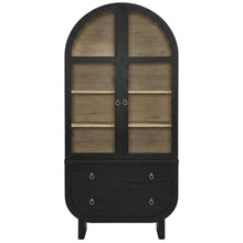 Wooden Arched Display Cabinet, Tall Curio with Storage, Black Light Oak