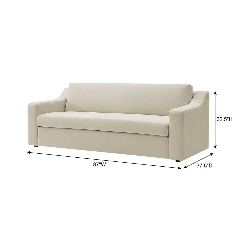 Performance Velvet Sofa, Comfy Modern Couch for Living Room, Alabaster