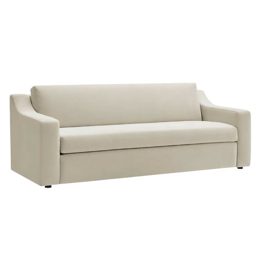 Performance Velvet Sofa, Comfy Modern Couch for Living Room, Alabaster