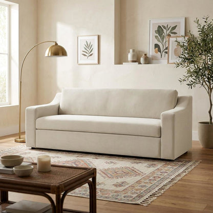 Performance Velvet Sofa, Comfy Modern Couch for Living Room, Alabaster