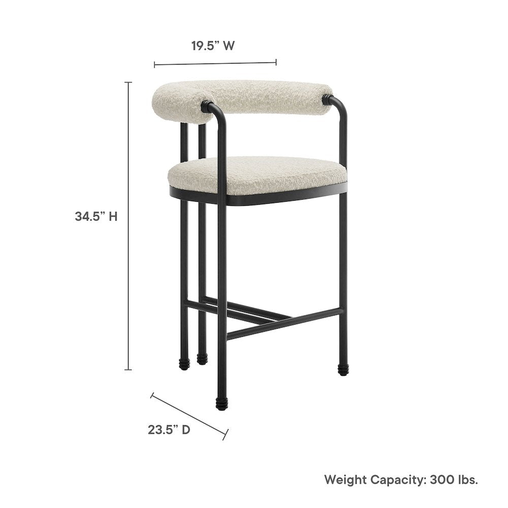 Turin Curved Back Boucle and Metal Counter Stool