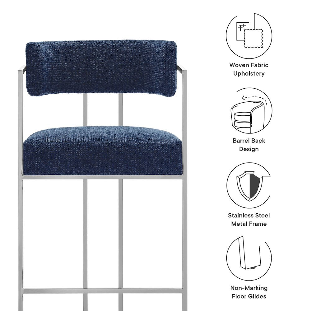 Huron Curved Back Fabric and Metal Counter Stool
