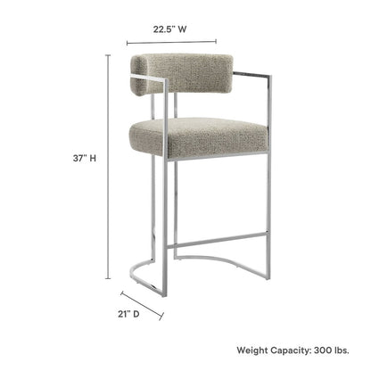 Huron Curved Back Fabric and Metal Counter Stool