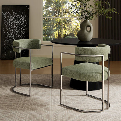 Huron Curved Back Fabric and Metal Dining Accent Chair
